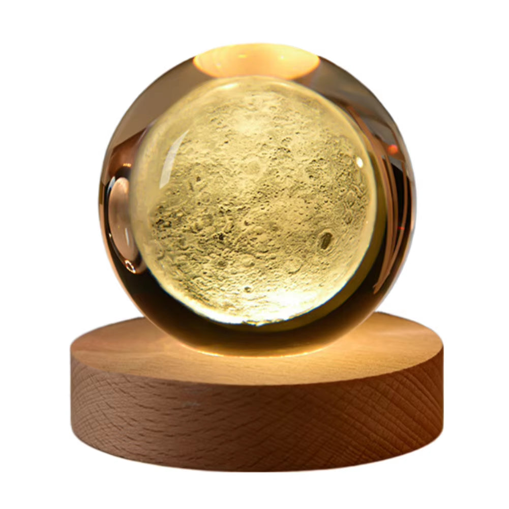 8Cm 3D Laser Carved Crystal Ball with LED Color Lamp Base Crystal Ball 3D Solar System Living Room Bedroom Home Decoration