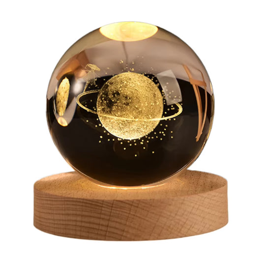 8Cm 3D Laser Carved Crystal Ball with LED Color Lamp Base Crystal Ball 3D Solar System Living Room Bedroom Home Decoration